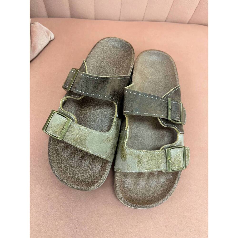 NEW LITTLE DAISY CLOSET women's western suede rivet slip-on sandals in coffee